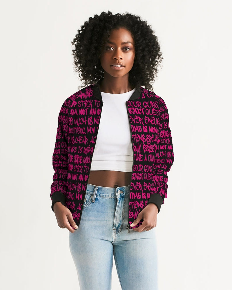 Women's Bomber Jacket, Black and Pink Graffiti