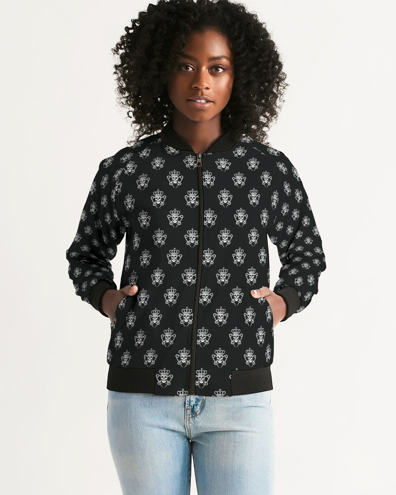 Women's Bomber Jacket, Black and White Logo Print