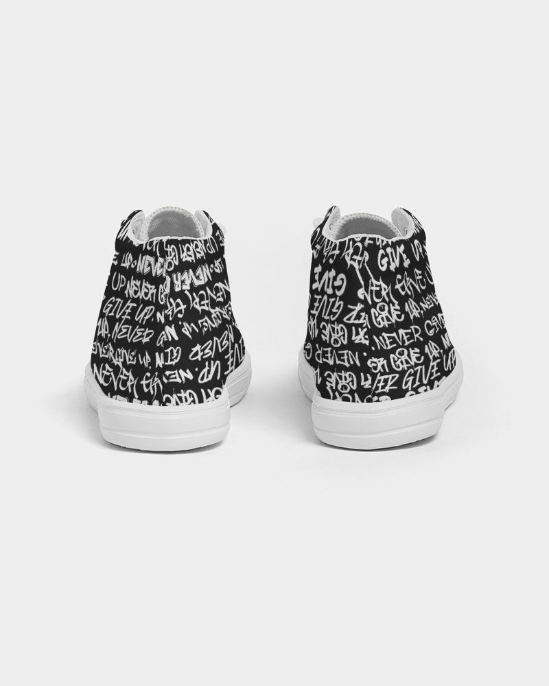 NEVER GIVE UP Empowering Graffiti Kids Hightop Canvas Shoe - Punk Majesty Streetwear