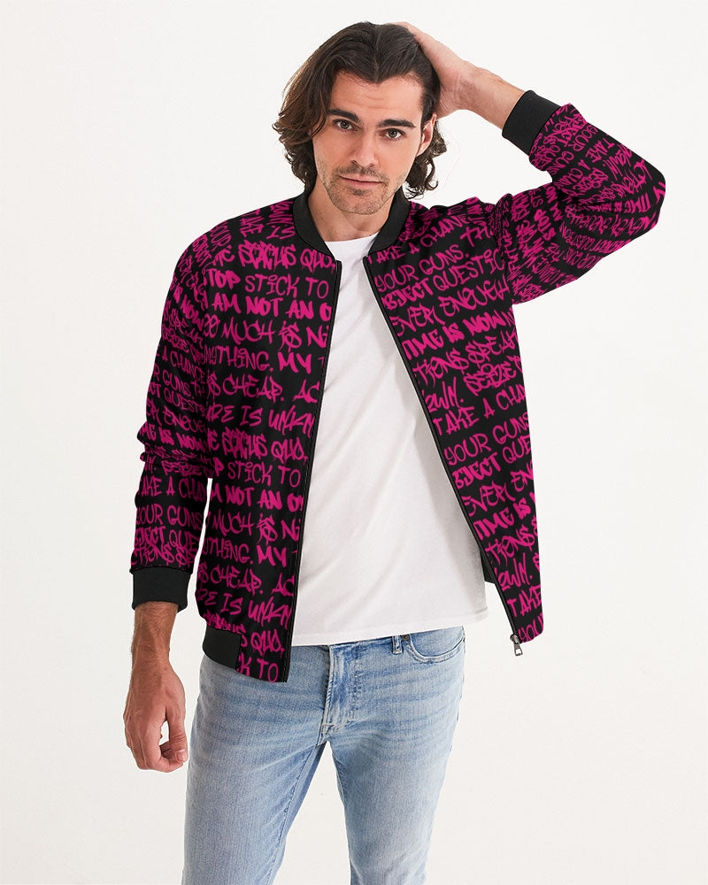 Women's Bomber Jacket, Black and Pink Graffiti