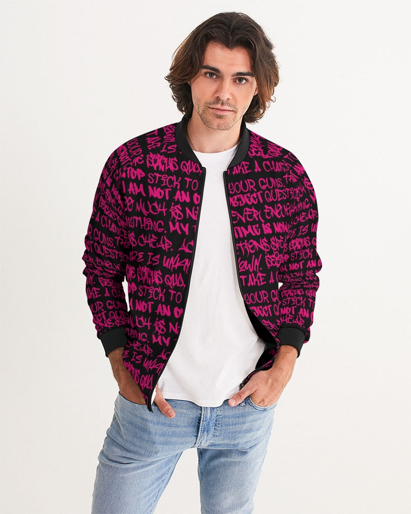 Women's Bomber Jacket, Black and Pink Graffiti