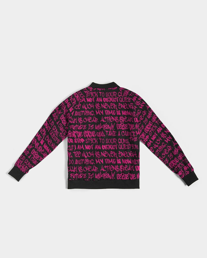 Women's Bomber Jacket, Black and Pink Graffiti