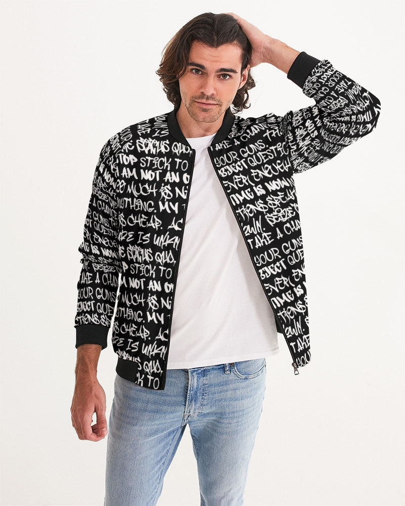 Men's Bomber Jacket, Black and White Graffiti