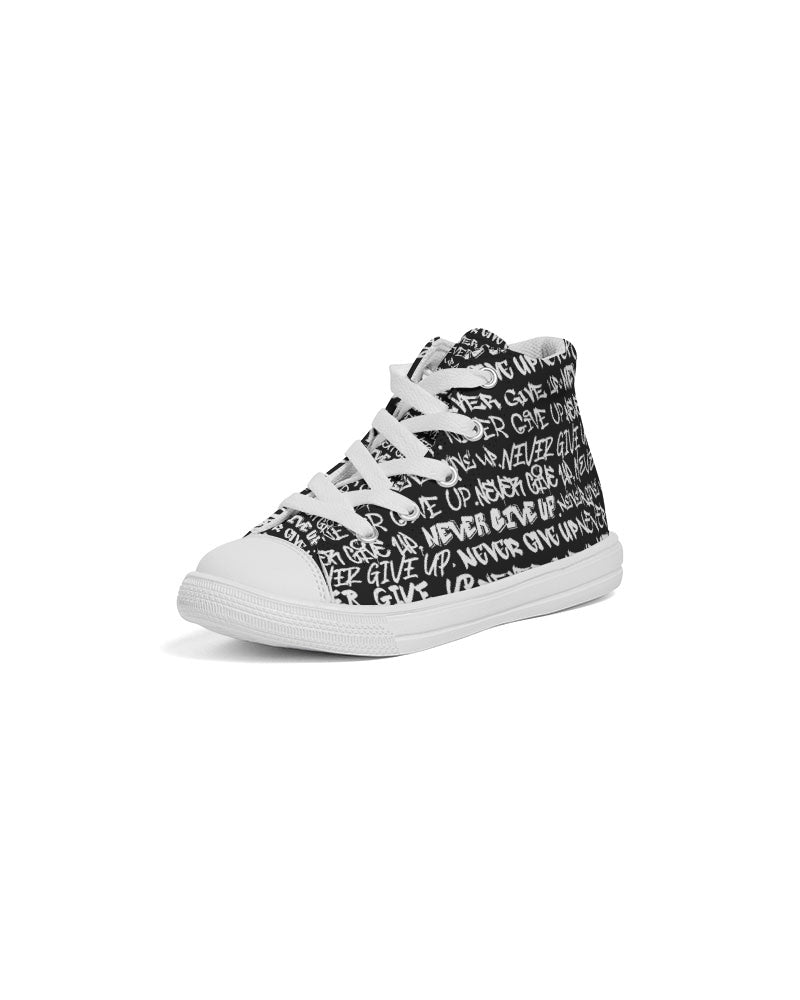 NEVER GIVE UP Empowering Graffiti Kids Hightop Canvas Shoe - Punk Majesty Streetwear