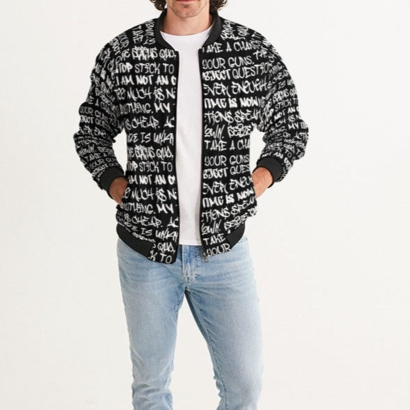 Men's Bomber Jacket, Black and White Graffiti