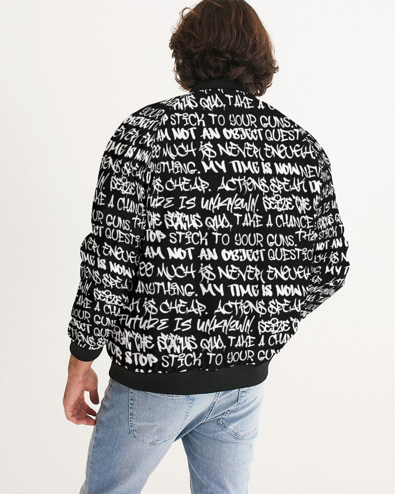 Men's Bomber Jacket, Black and White Graffiti