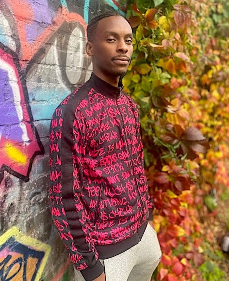 Empowering Pink Graffiti Men's Stripe-Sleeve Track Jacket