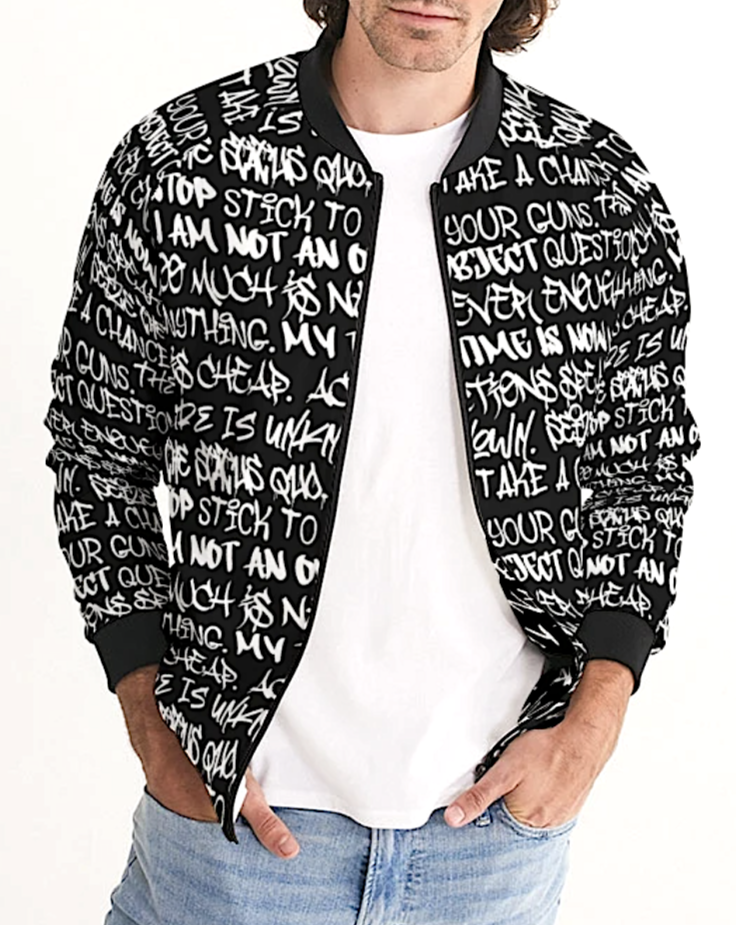 Men's Bomber Jacket, Black and White Graffiti