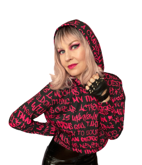 Women's Crop Hoodie, Black with Pink Graffiti