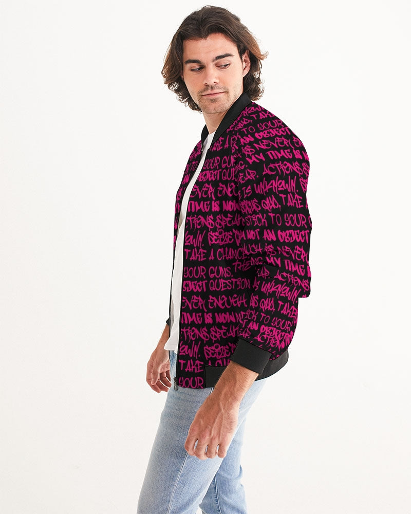 Women's Bomber Jacket, Black and Pink Graffiti