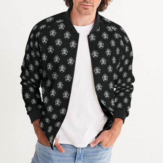 Men's Bomber Jacket, Black and White Logo Print