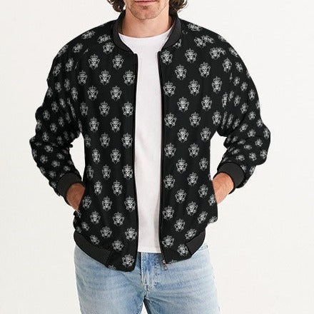 Men's Bomber Jacket, Black and White Logo Print