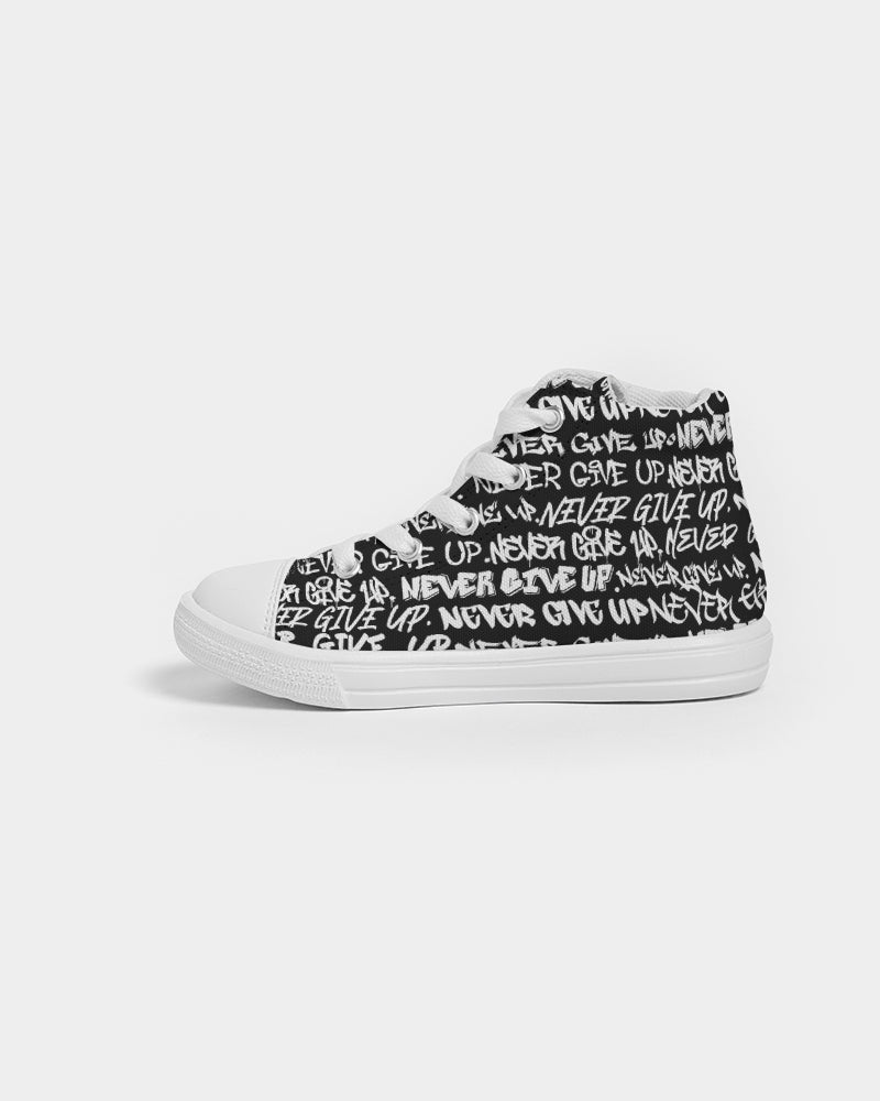 NEVER GIVE UP Empowering Graffiti Kids Hightop Canvas Shoe - Punk Majesty Streetwear