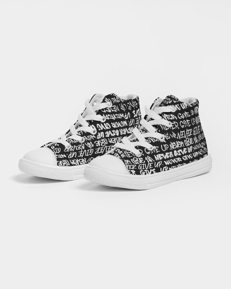 NEVER GIVE UP Empowering Graffiti Kids Hightop Canvas Shoe - Punk Majesty Streetwear