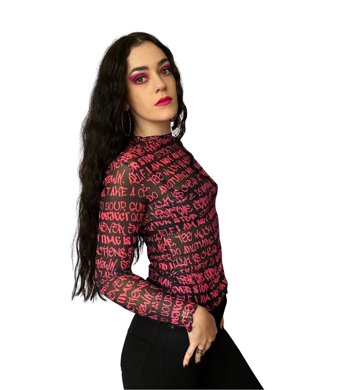 Black and Pink Graffiti Mesh Top