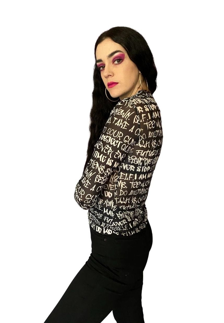 Black & White Mesh Top, Graffiti Pattern