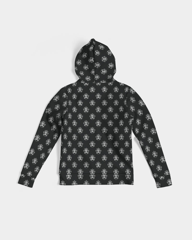 Womens Black Logo Pattern Hoodie with Skulls