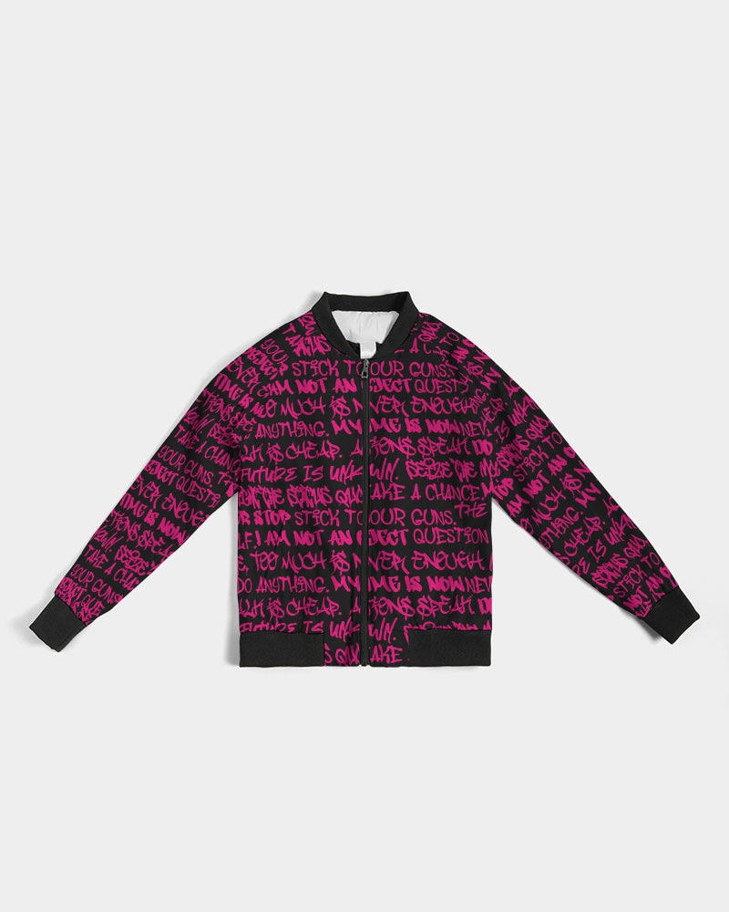 Women's Bomber Jacket, Black and Pink Graffiti