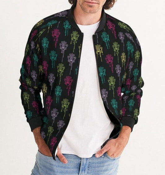 Men's Bomber Jacket, Black with Color Logo Drip