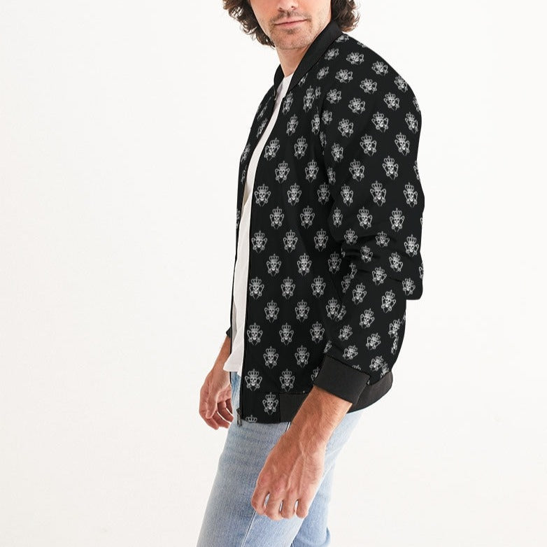 Men's Bomber Jacket, Black and White Logo Print