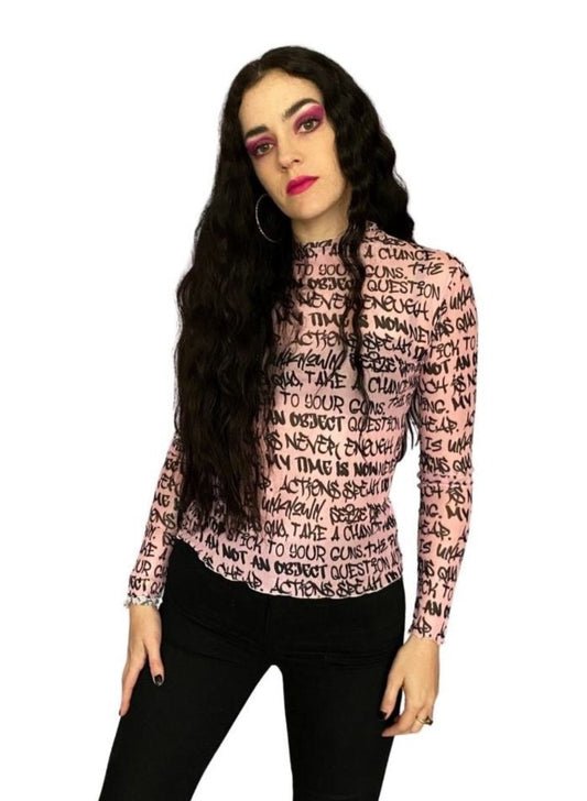 Pink & Black Mesh Graffiti Top