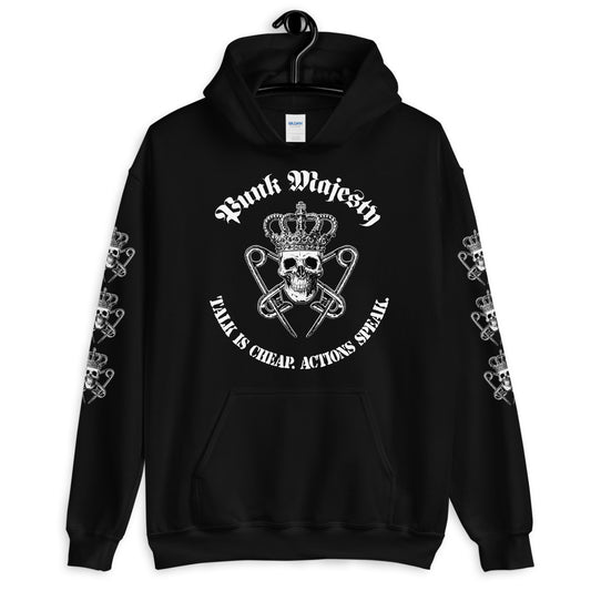 Printed Sleeves (50/50 Blend) Unisex Talk is Cheap Hoodie - Punk Majesty Streetwear